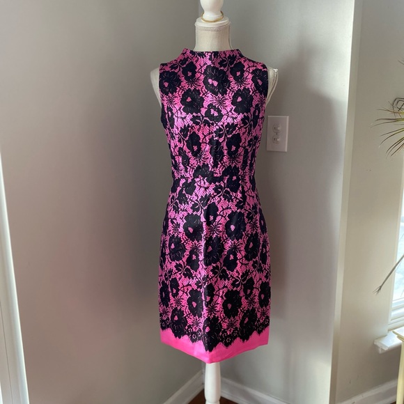 Milly of New York Dresses & Skirts - Milly Hot Pink Black Lace Print Sleeveless Cocktail Dress